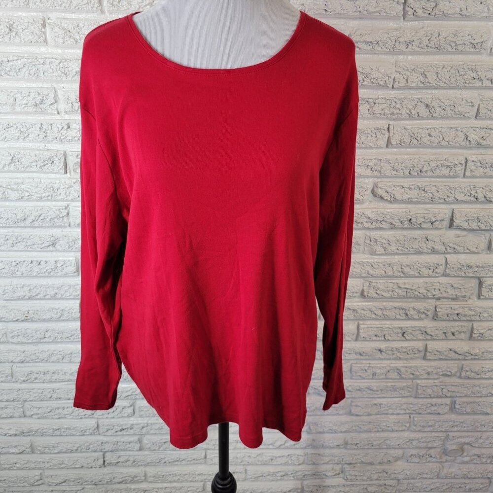 Croft & Barrow Red Top 2X Plus Cotton Jersey Boat Neck Long Sleeve Tee  RED32E